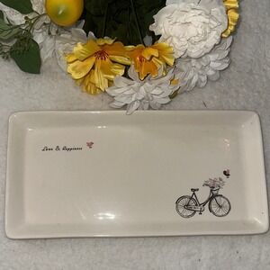 Magenta Ceramic Love & Happiness Bicycle Rectangular Tray White Serving Dish